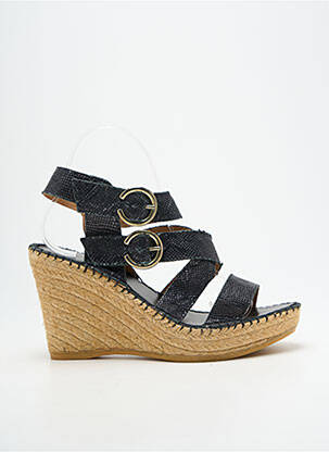 Sandales/nu pieds tissage satiné talon de 7 à 9cm noir L'ESPADRILLE DE NICOLE femme