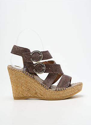 Sandales/nu pieds tissage satiné talon de 7 à 9cm marron L'ESPADRILLE DE NICOLE femme