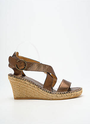 Sandales/nu pieds tissage satiné talon de 7 à 9cm marron L'ESPADRILLE DE NICOLE femme