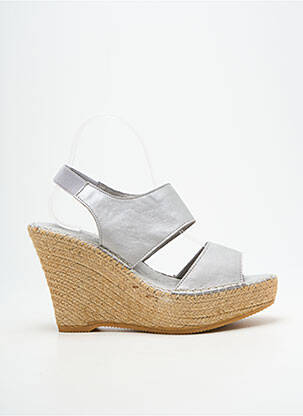 Sandales/nu pieds talon compensé talon haut de 10cm et plus argent L'ESPADRILLE DE NICOLE femme
