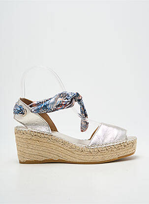 Espadrilles fermeture lacets talon de 4 à 6cm argent L'ESPADRILLE DE NICOLE femme