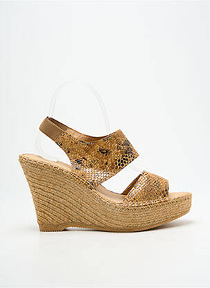 Espadrilles tissage satiné talon haut de 10cm et plus marron L'ESPADRILLE DE NICOLE femme