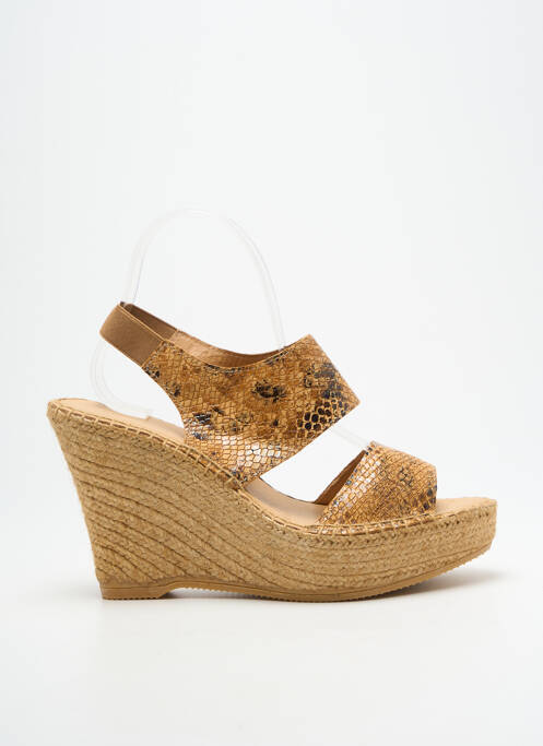 Espadrilles tissage satiné talon haut de 10cm et plus marron L'ESPADRILLE DE NICOLE femme