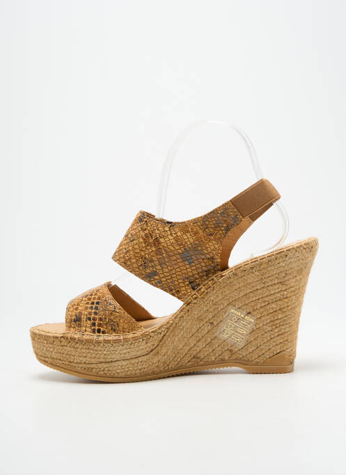 Espadrilles tissage satiné talon haut de 10cm et plus marron L'ESPADRILLE DE NICOLE femme