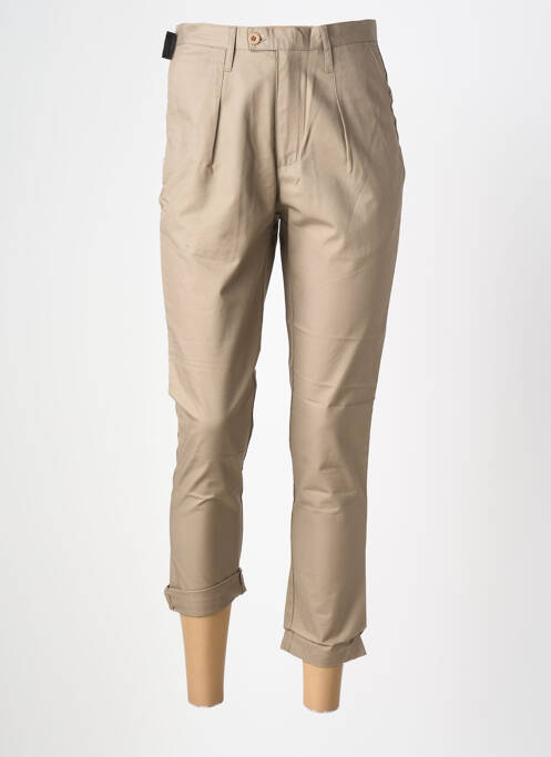 Pantalon chino tissage popeline taille haute marron CHEAP MONDAY femme