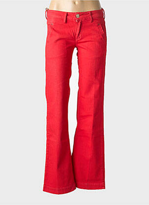 Pantalon flare fermeture zippée sous rabat boutonné rouge LABEL femme