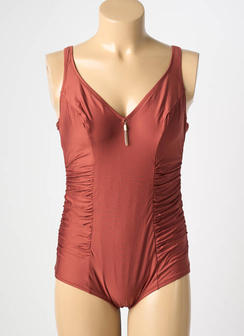 Maillot de bain 1 pièce bretelles élastiquées marron ANTIGEL femme