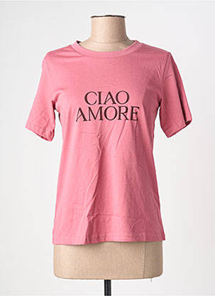 T-shirt sérigraphie floquée manches courtes rose GRACE & MILA femme