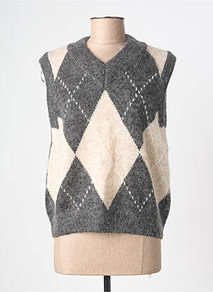 Pull col v sans manche gris GRACE & MILA femme