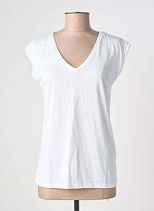 T-shirt col v manches courtes blanc PIECES femme