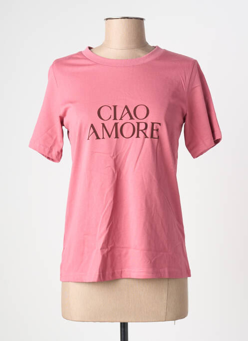 T-shirt sérigraphie floquée manches courtes rose GRACE & MILA femme