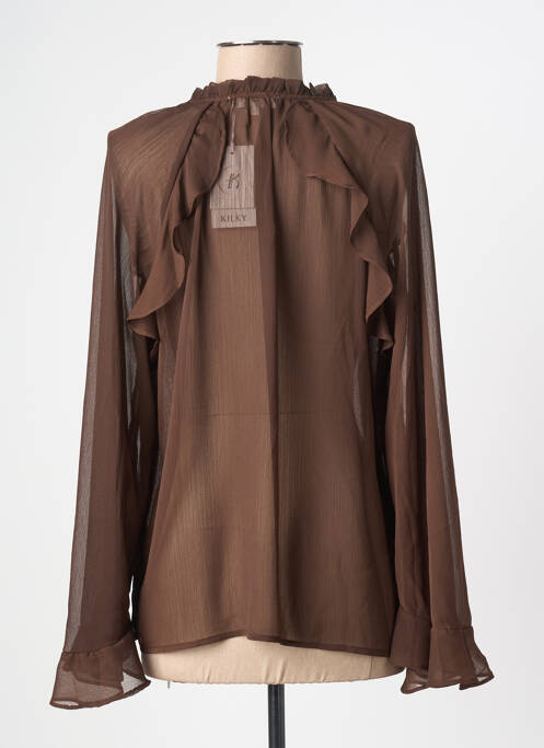 Blouse col rond manches longues marron KILKY femme