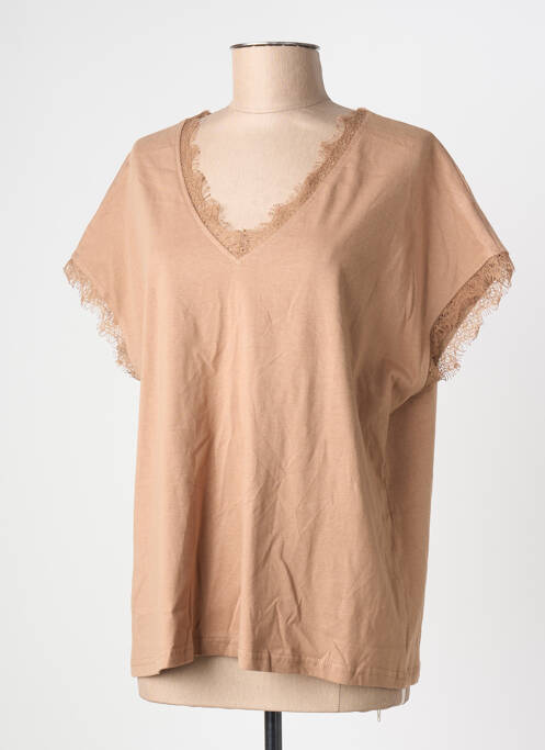 T-shirt coupe droite manches courtes marron KILKY femme