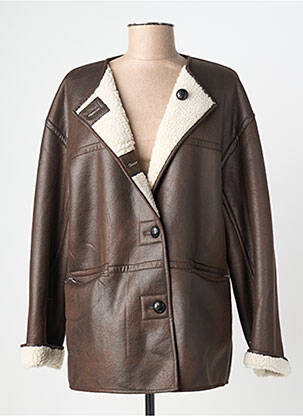 Manteau court coupe droite sans capuche marron PIECES femme