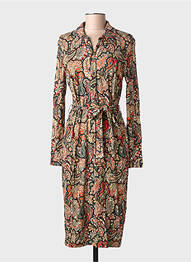 Robe mi-longue imprimé fleurs manches longues orange GEISHA femme
