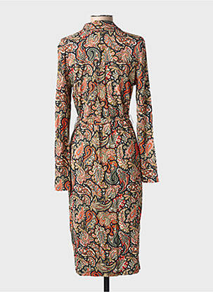 Robe mi-longue imprimé fleurs manches longues orange GEISHA femme