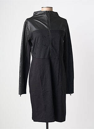 Robe mi-longue tissage crêpe manches longues noir NÜ femme