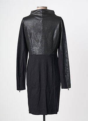 Robe mi-longue tissage crêpe manches longues noir NÜ femme