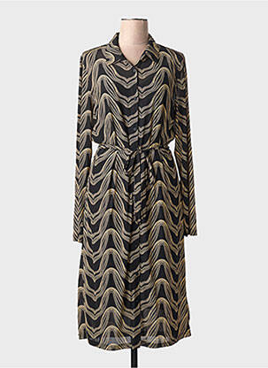Robe mi-longue coupe fluide manches longues noir GEISHA femme