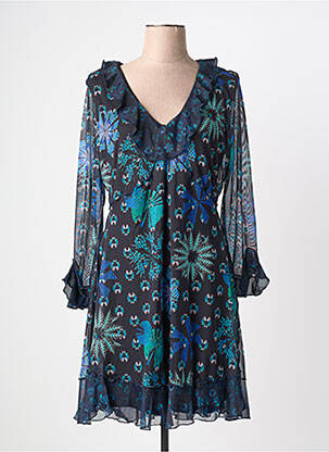 Robe mi-longue imprimé fleurs manches longues bleu DESIGUAL femme