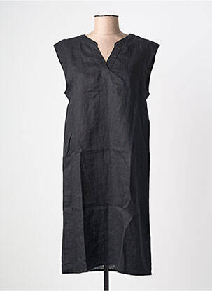 Robe mi-longue tissage crêpe manches courtes noir STREET ONE femme