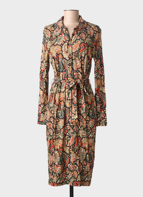 Robe mi-longue imprimé fleurs manches longues orange GEISHA femme