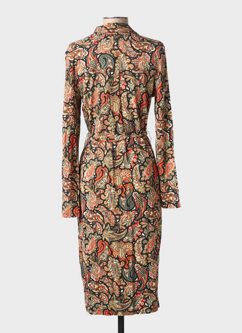 Robe mi-longue imprimé fleurs manches longues orange GEISHA femme