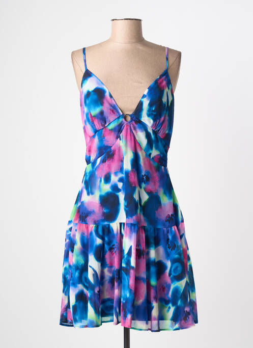 Robe courte tissage crêpe fines bretelles bleu MORGAN femme