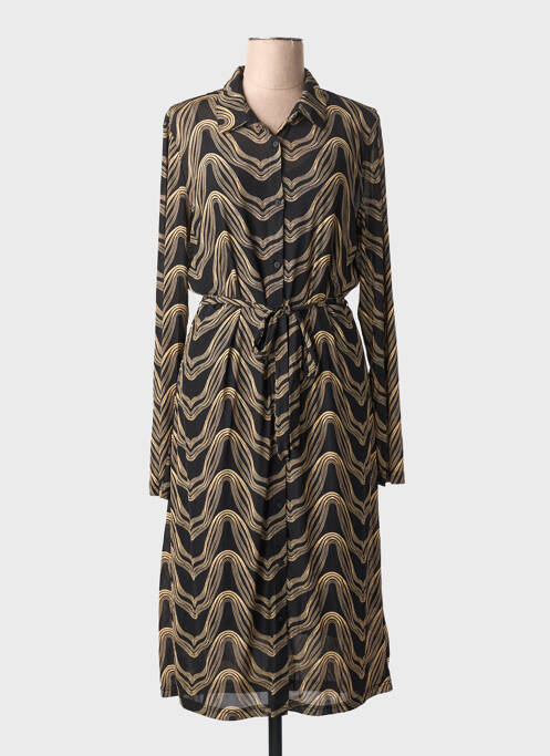 Robe mi-longue coupe fluide manches longues noir GEISHA femme