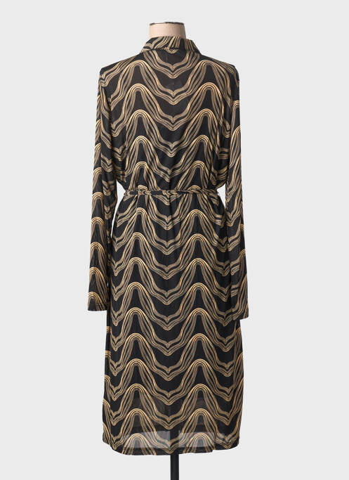 Robe mi-longue coupe fluide manches longues noir GEISHA femme