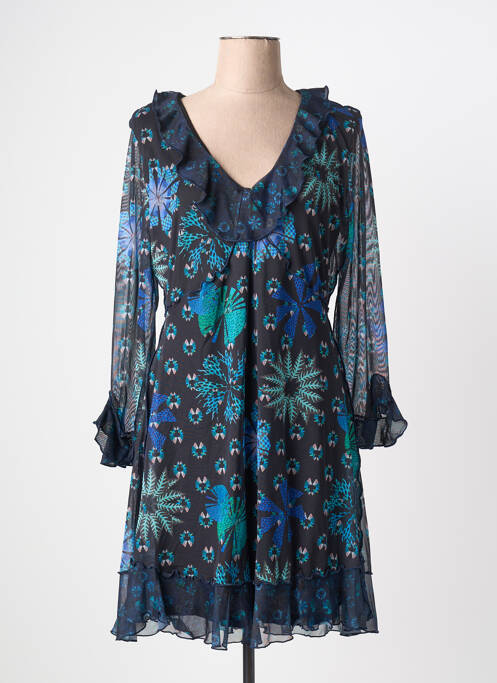 Robe mi-longue imprimé fleurs manches longues bleu DESIGUAL femme