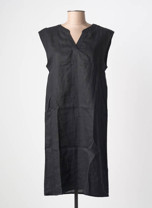 Robe mi-longue tissage crêpe manches courtes noir STREET ONE femme