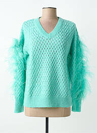 Pull col v manches longues bleu ZOE ZONE OF EMBROIDERED femme