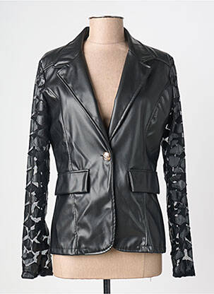 Veste simili cuir col tailleur noir JOLIFLY & JUSTINE Y femme
