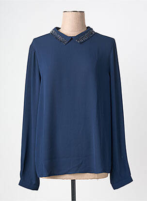Blouse poignets boutonnés avec fente manches longues bleu GEISHA femme