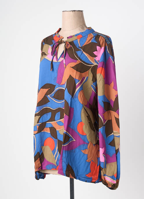 Blouse tissage popeline manches longues bleu GEISHA femme