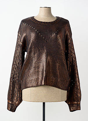 Pull coupe cintrée manches longues marron PIECES femme