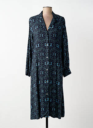 Robe mi-longue imprimé fantaisie manches longues bleu STORIATIPIC femme
