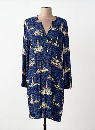 Robe mi-longue imprimé fantaisie manches longues bleu NICE THINGS femme