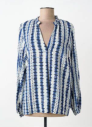 Chemisier imprimé fantaisie manches longues bleu KYRA femme