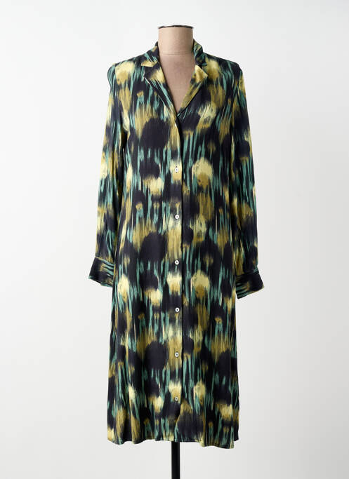 Robe mi-longue imprimé fantaisie manches longues vert STORIATIPIC femme