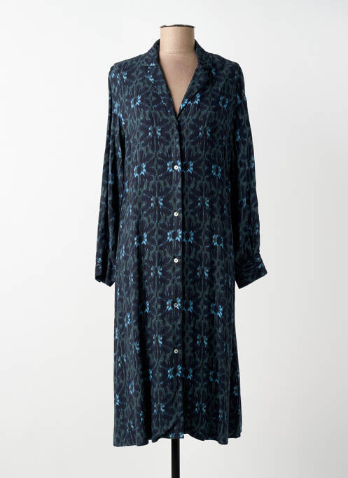 Robe mi-longue imprimé fantaisie manches longues bleu STORIATIPIC femme