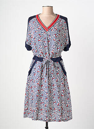 Robe mi-longue imprimé fantaisie manches courtes bleu LILI & CAROLINE femme