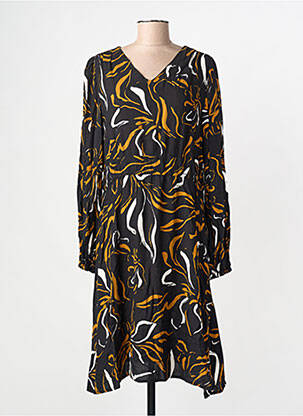 Robe mi-longue imprimé fantaisie manches longues noir FRANSA femme
