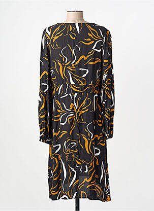 Robe mi-longue imprimé fantaisie manches longues noir FRANSA femme
