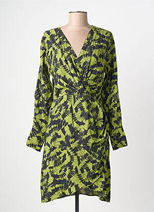 Robe mi-longue imprimé fantaisie manches longues vert JDY femme