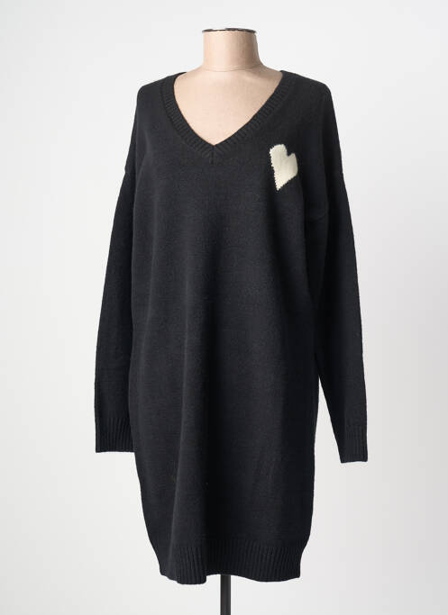 Robe pull coupe droite manches longues noir DEELUXE femme