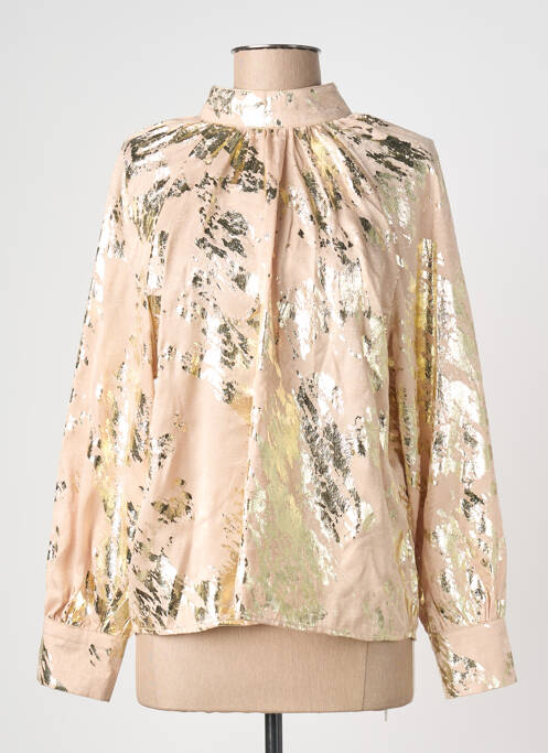 Blouse poignets boutonnés avec fente manches longues beige PAPILLONNE femme