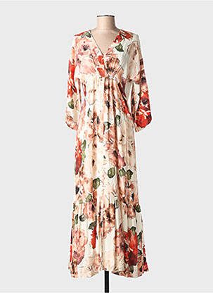 Robe longue imprimé fleurs manches 3/4 beige NINATI femme