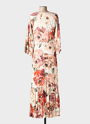 Robe longue imprimé fleurs manches 3/4 beige NINATI femme